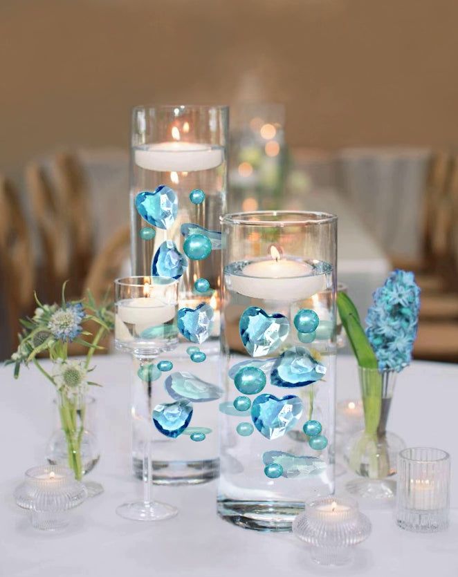 40 Floating x Large Crystal Blue Stars & Pearls-Fills 1 Gallon of Floating Gels for the Floating Effect-With Exclusive Measured Floating Gels Prep Bag-Option of 3 Submersible Fairy Lights Strings