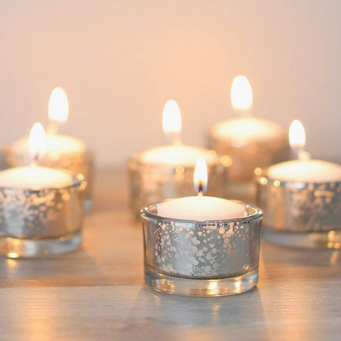 Silver Mercury Glass Tea Light Candle Holders - Set of 6