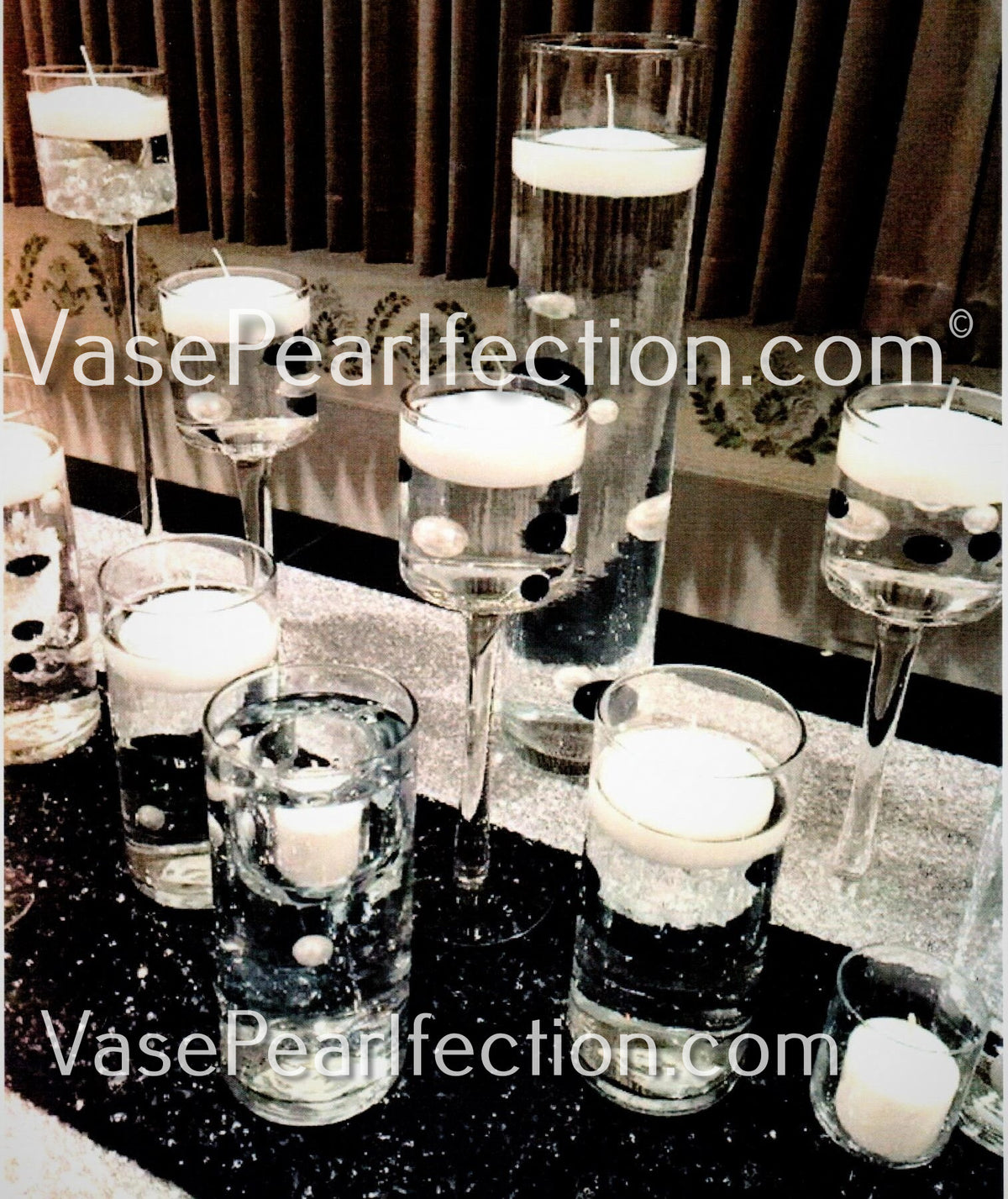 75 Floating Black Pearls Large Sizes- Fills 1 Gallon of the Floating Transparent Water Gels for Your Vases- Option 3 Submersible Fairy Lights Strings Hidable
